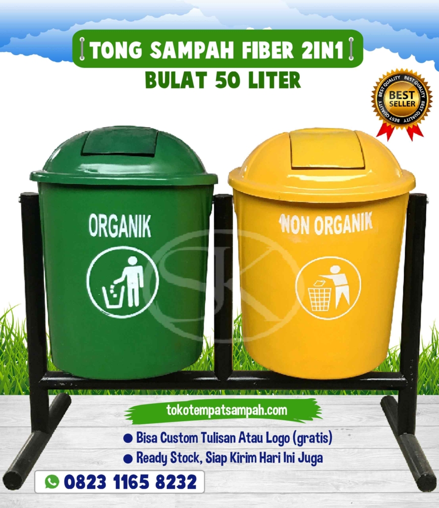 tempat sampah fiber 2 pilah, tong sampah fiber 2in1, tempat sampah fiber 2 warna, tong sampah 2in1