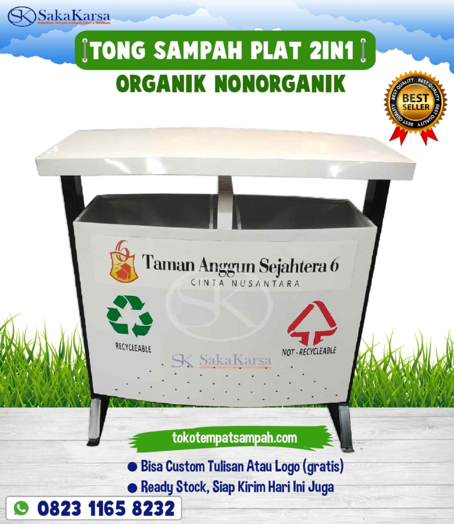 tempat sampah plat 2in1, tong sampah besi 2in1, tong sampah